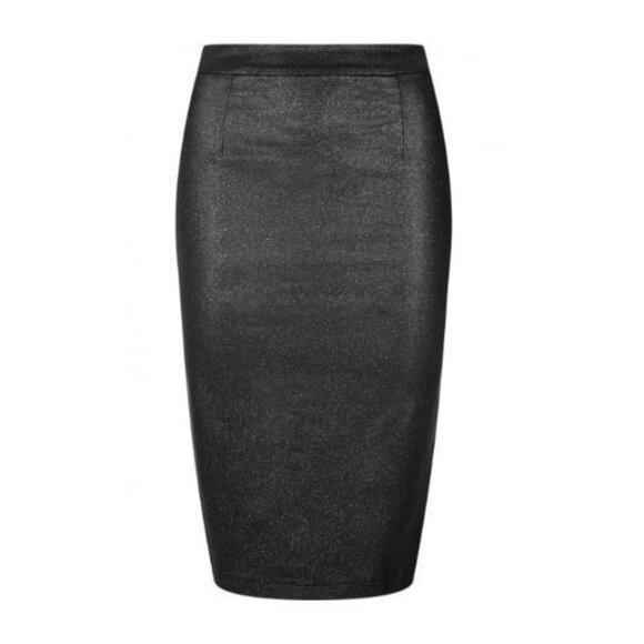 Collectif Black Glitter Leather Look Midi Polly Vegas Pencil Skirt UK 10 - Picture 9 of 9